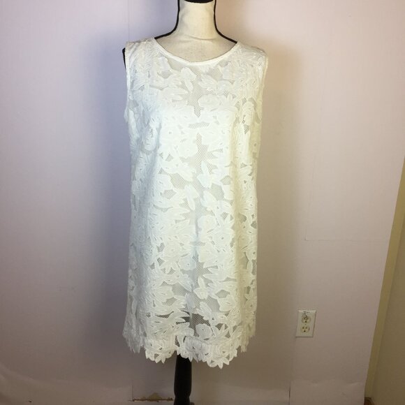 Mastro Moda Made In Italy Mini Dress Size L Womans White Cut Out Lace Sleeveless - Picture 1 of 16